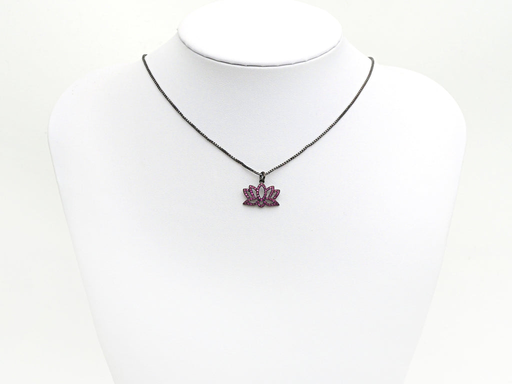 CZ Micro Pave lotus Flower Charm, Lotus Flower Cubic Zirconia Pendant, Black/Fuchsia/Cobalt CZ Yoga Charm Findings, 15x19mm,SKU#X134