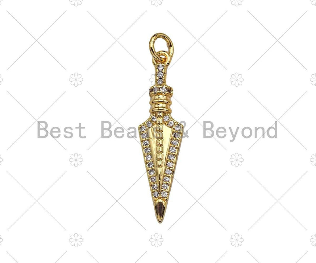 Gold Filled CZ Micro Pave Arrows Shape Pendant, 18K Gold Filled Arrowhead Charm, Necklace Bracelet Charm Pendant, 7x29mm, Sku#Y445