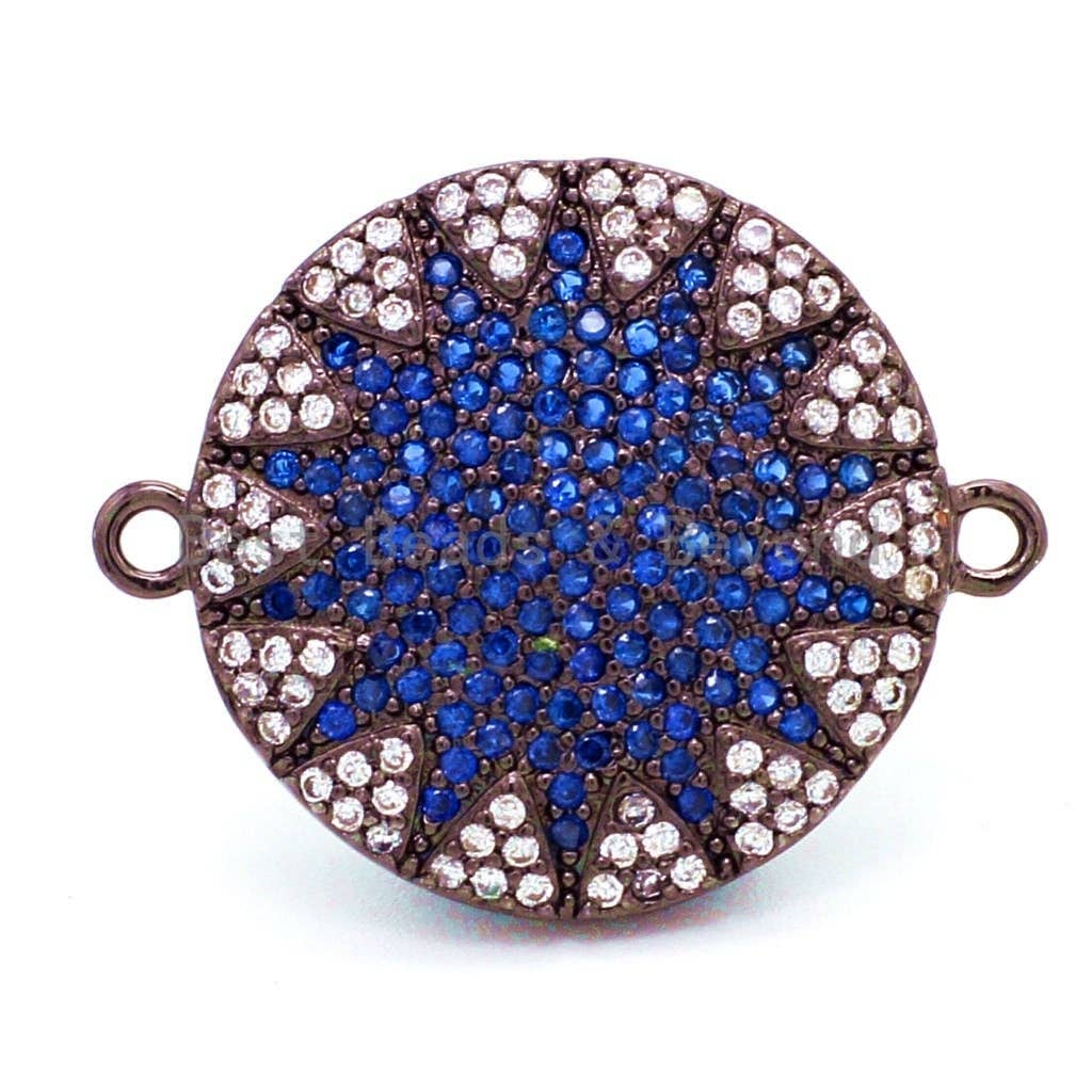 CZ Micro Pave Polar Star/North Star on Black Plated Disc Round Connector, Colored Cubic Zirconia Space Connector, 20x25mm,sku#E15