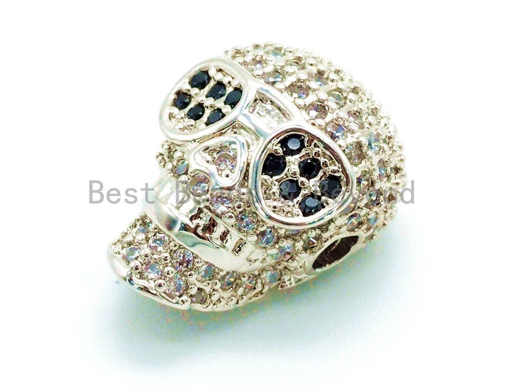 CZ Micro Pave Skull Head with glass Beads, Cubic Zirconia Spacer Beads, 10x13mm, SKU#G173