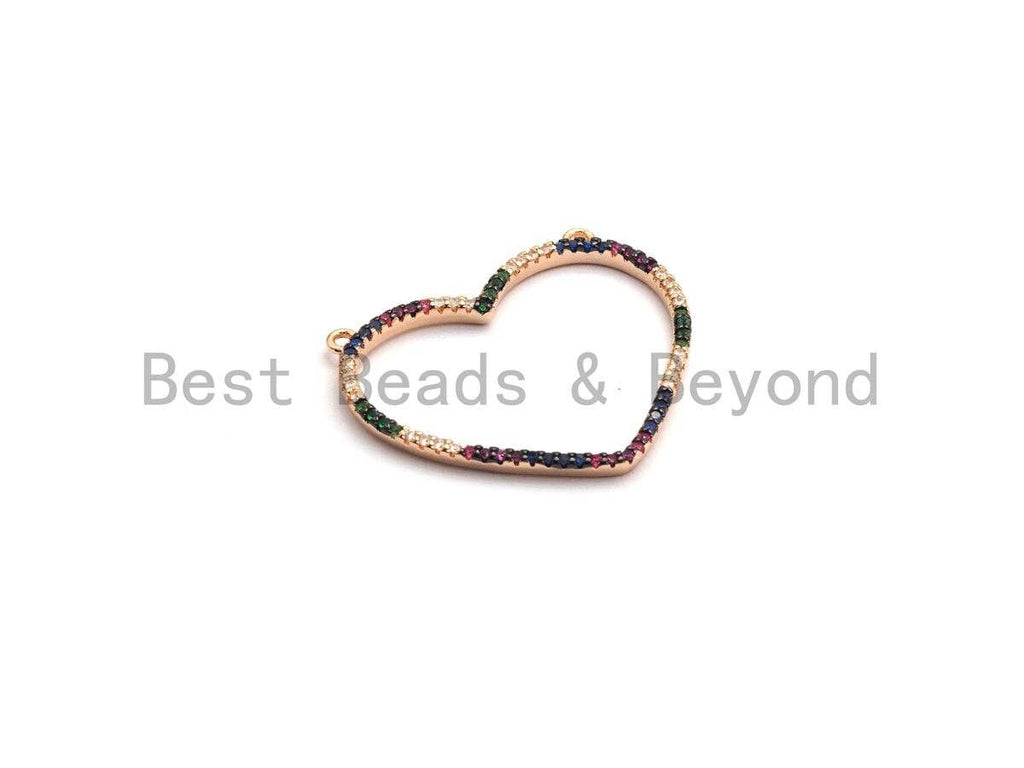 Rainbow Color CZ Micro Pave Large Heart Pendant, Cubic Zirconia Pave Pendant/Connector, Fashion Jewelry Findings, 27x31mm,sku#F655
