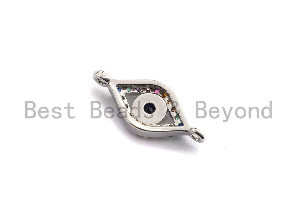 Colorful CZ Micro Pave Oval Evil Eye Shape Connector,Cubic Zirconia Oval Connector, Gold/Silver Tone,7x16mm,sku#Y224