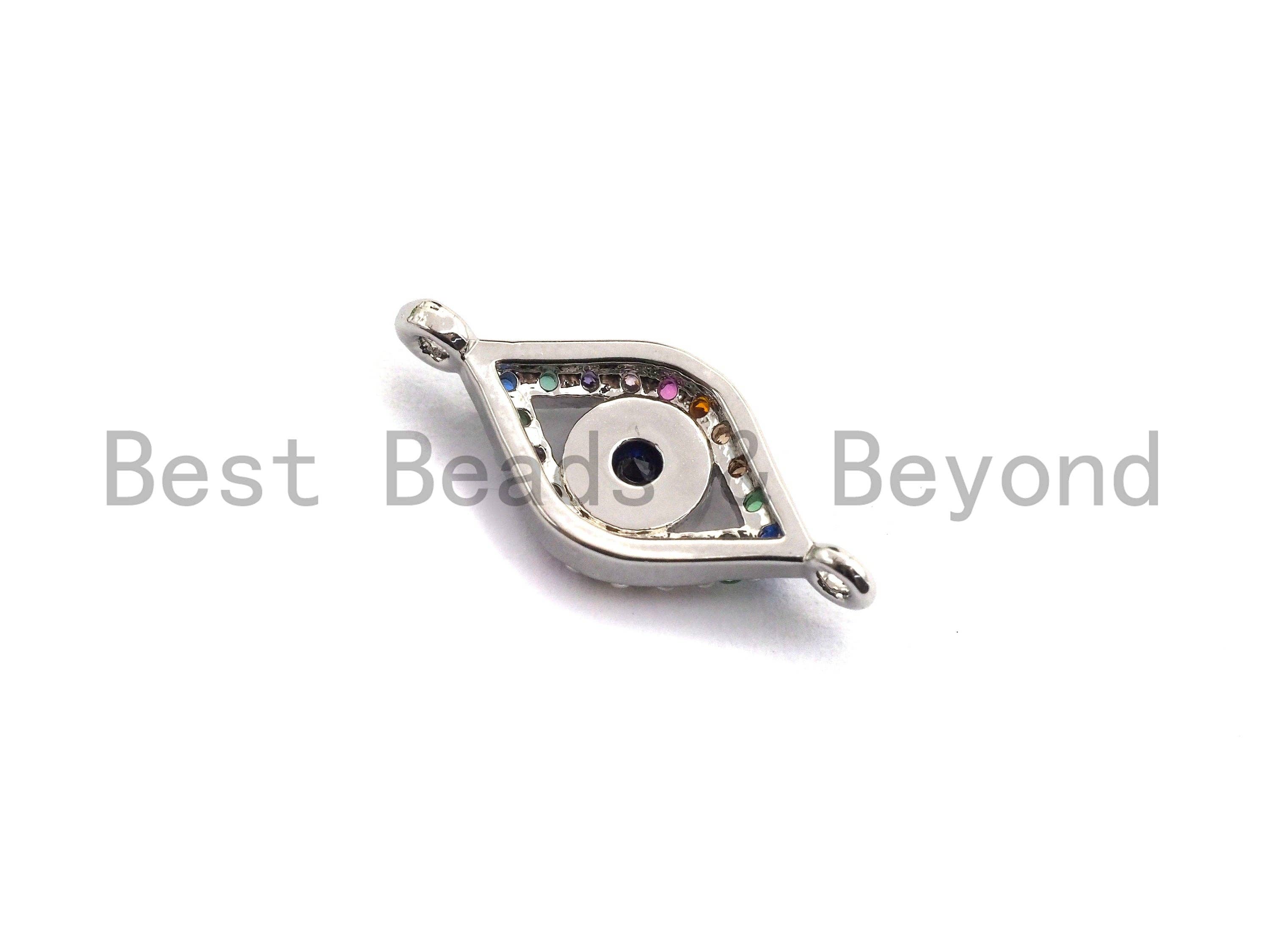 Colorful CZ Micro Pave Oval Evil Eye Shape Connector,Cubic Zirconia Oval Connector, Gold/Silver Tone,7x16mm,sku#Y224