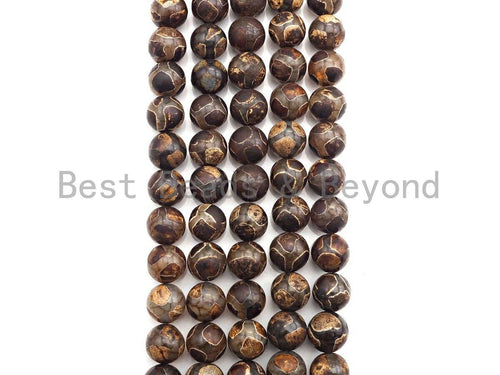 Natural Tibetan Agate Football Line Beads, Dzi Agate beads, 10mm/12mm Round Tibetan Agate, 15.5" Full Strand, sku#U857