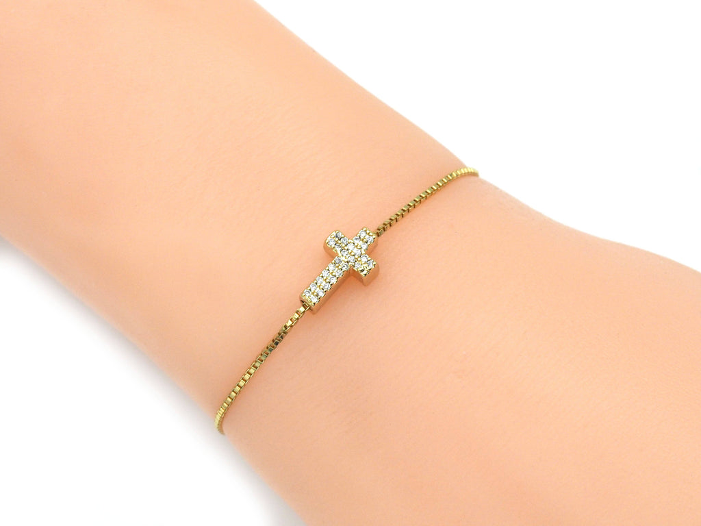 CZ Gold Silver Cross Spacer Beads, Sku#E561