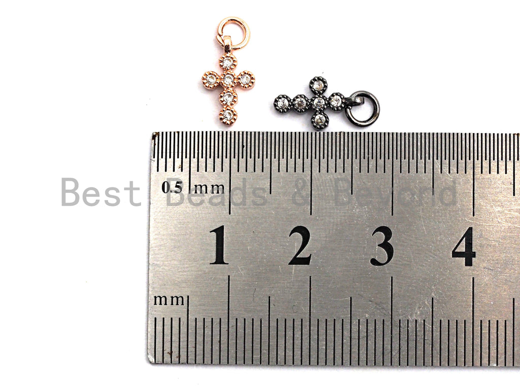 CZ Clear Micro Pave Cross Charm, CZ Pave Pendant, Gold/Rose Gold/Silver/Gunmetal plated, 6x11mm, Sku#F796