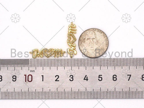 CZ Micro Pave Heart Mom Word Shape Pendant/Charm,18K Gold Filled Mom Charm, Mother's Day Necklace Bracelet Charm,6x25mm,Sku#E544
