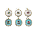 Gold Square CZ on MOP/Turquoise Round Charm, Sku#L692