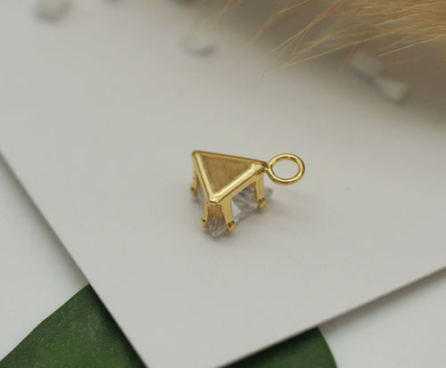 Gold Silver CZ Triangle Shape Charm, Sku#Y675