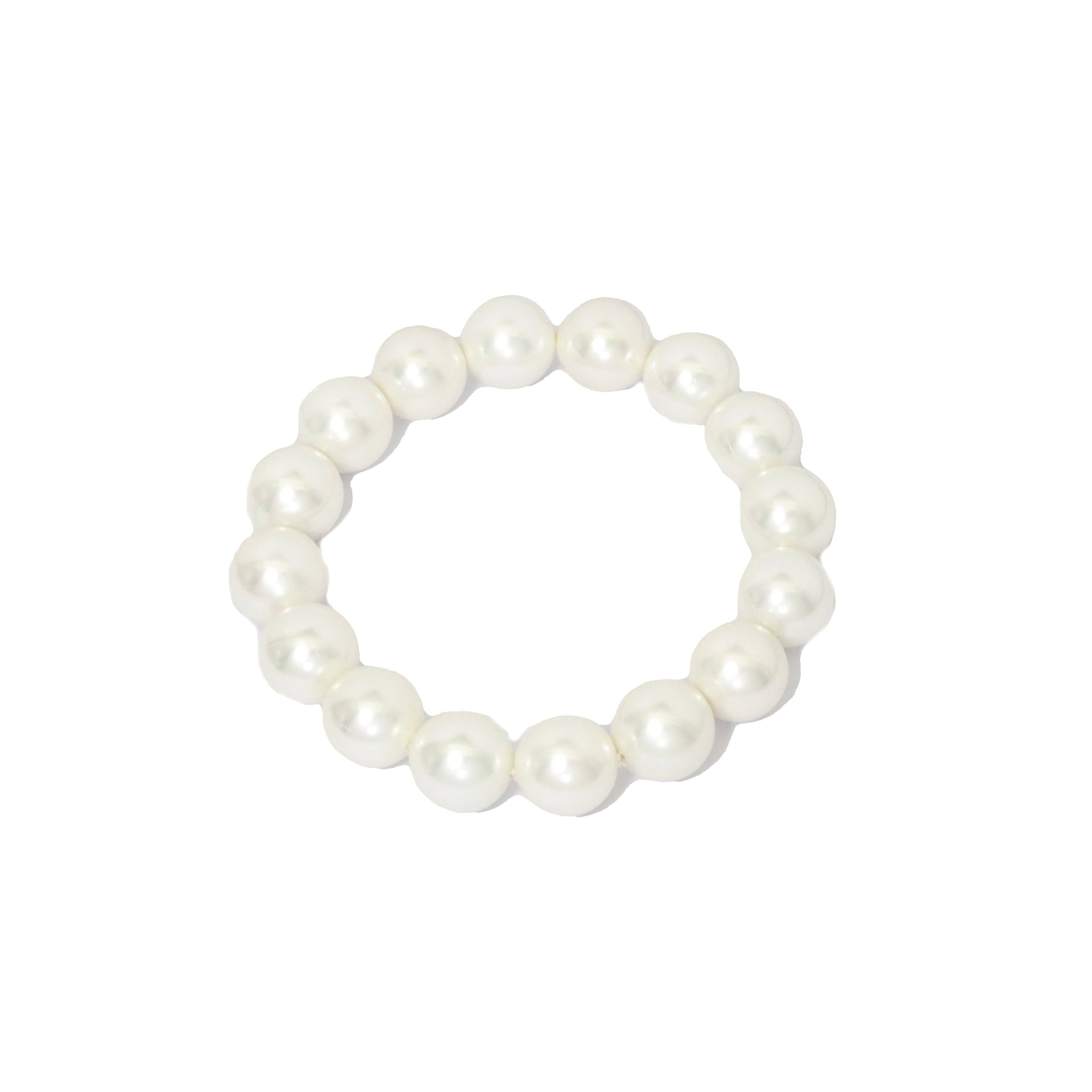 Natural Round Smooth White MOP Stretchy Bracelet, 8mm/10mm/12mm, Sku#EF277