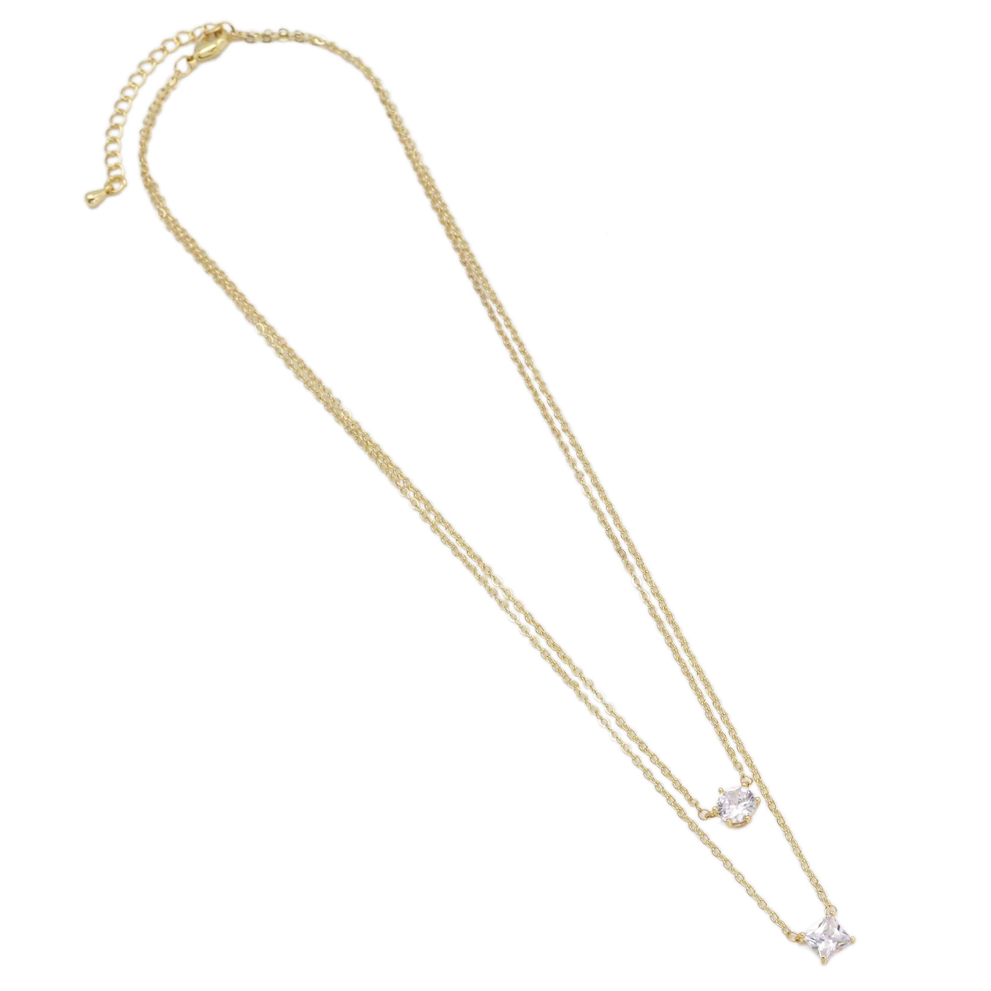 Dainty Gold Round Square Pendant Layering chain Necklace, sku#EF485
