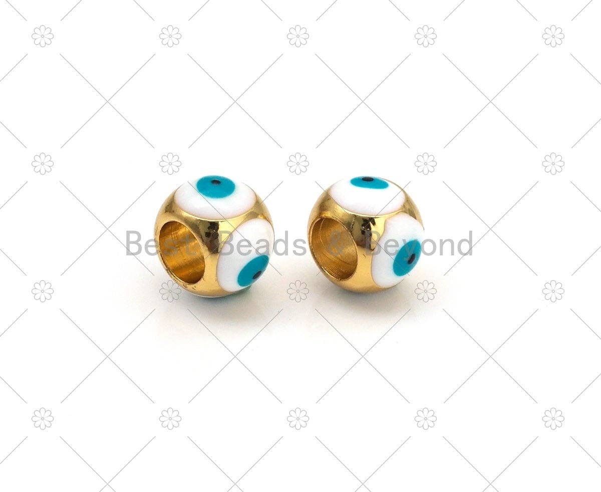 Enamel Turquoise Blue Evil Eye on Round Spacer Beads, 18K Gold Filled Large Hole Spacer Beads,6x8mm,Sku#Y541
