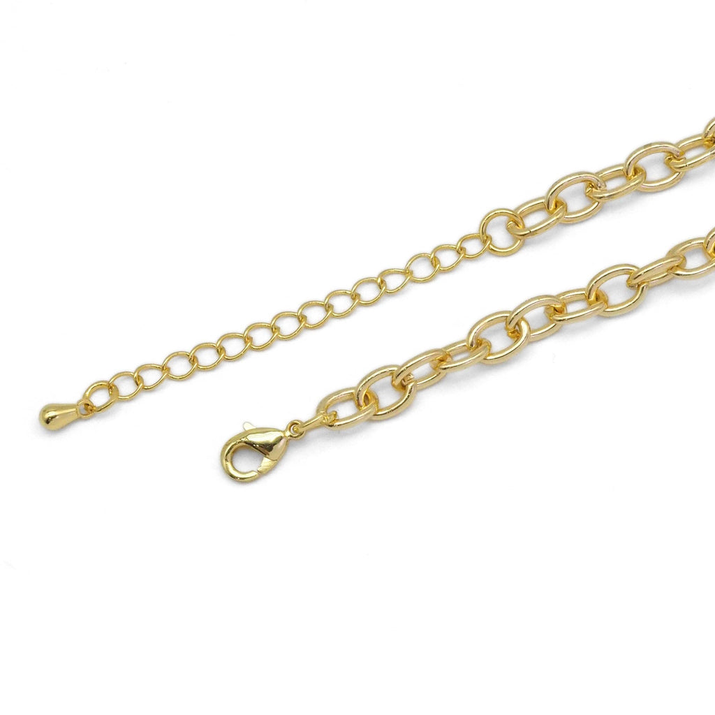 Colorful Oval Link CZ Chain Necklace, Sku#EF359