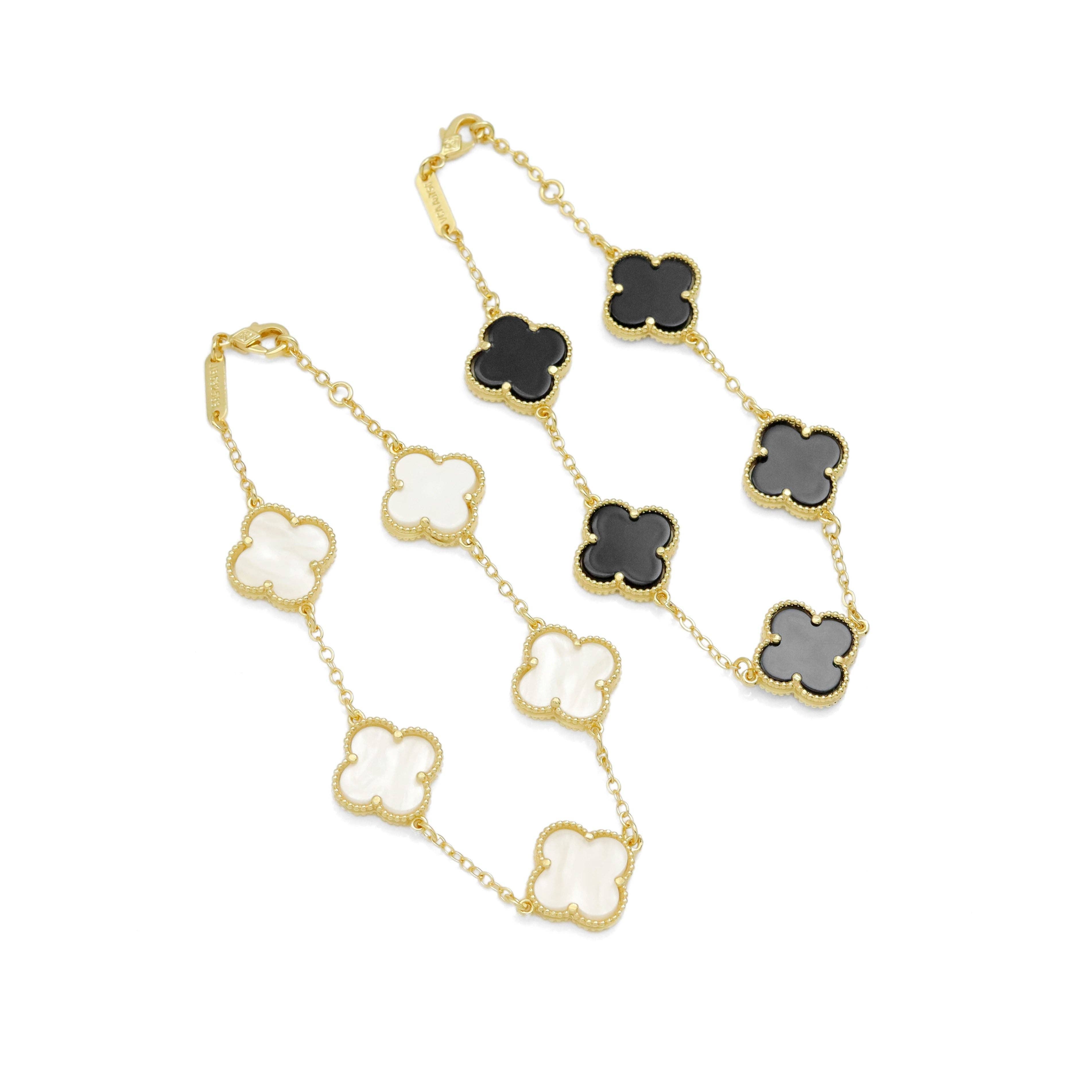 White Black  Enamel Flower Link  Bracelet, Sku#FH225