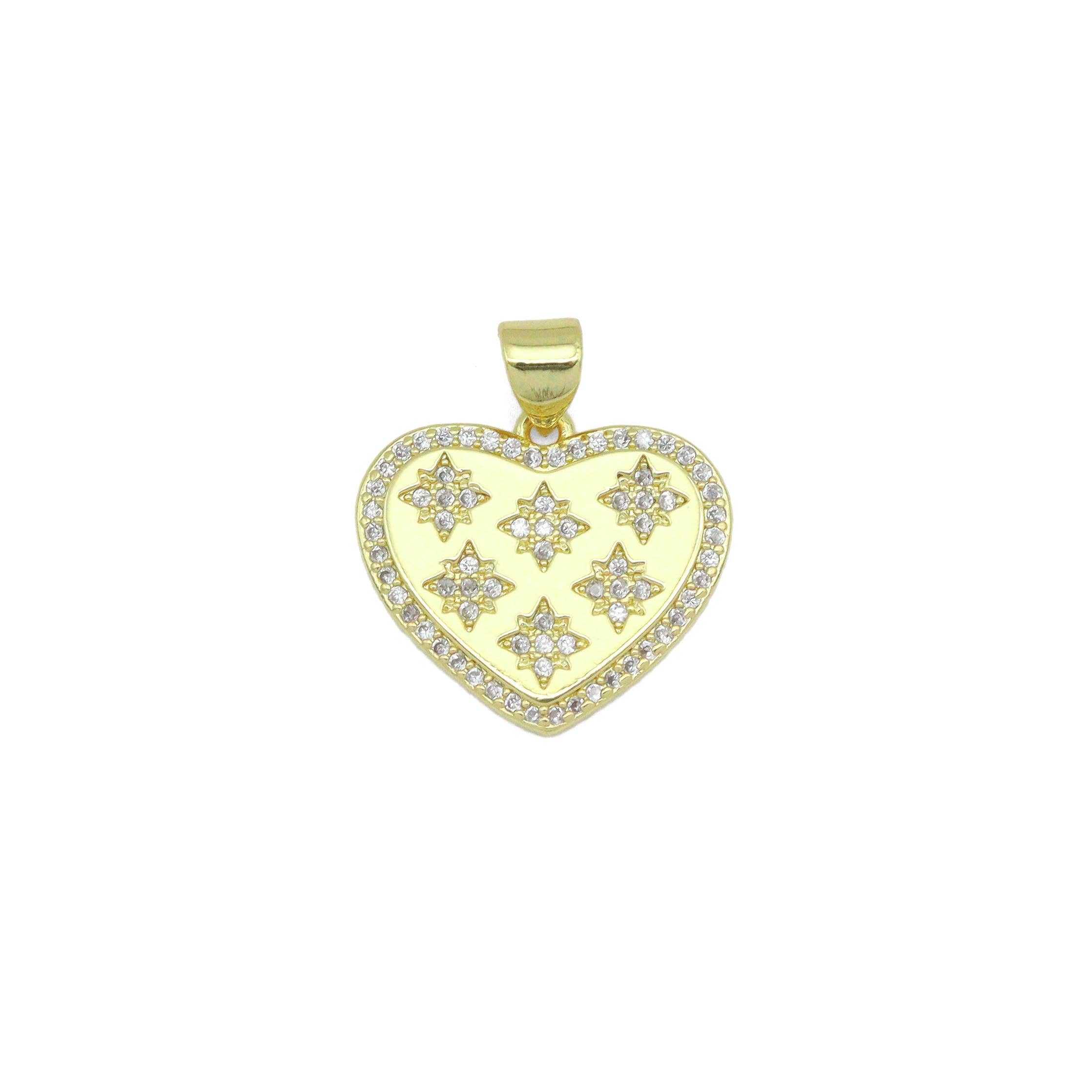 Star CZ On Heart Charm Pendant, Sku#LX774