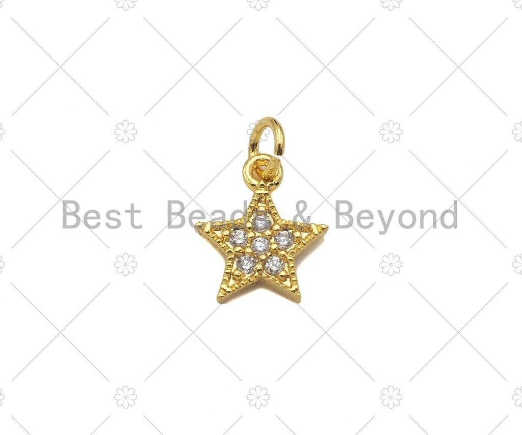 CZ Micro Pave Five Point Mini Star Pendant/Charm, CZ Dainty Gold Star Charm, Necklace Bracelet Charm Pendant,8x9mm,Sku#Y436