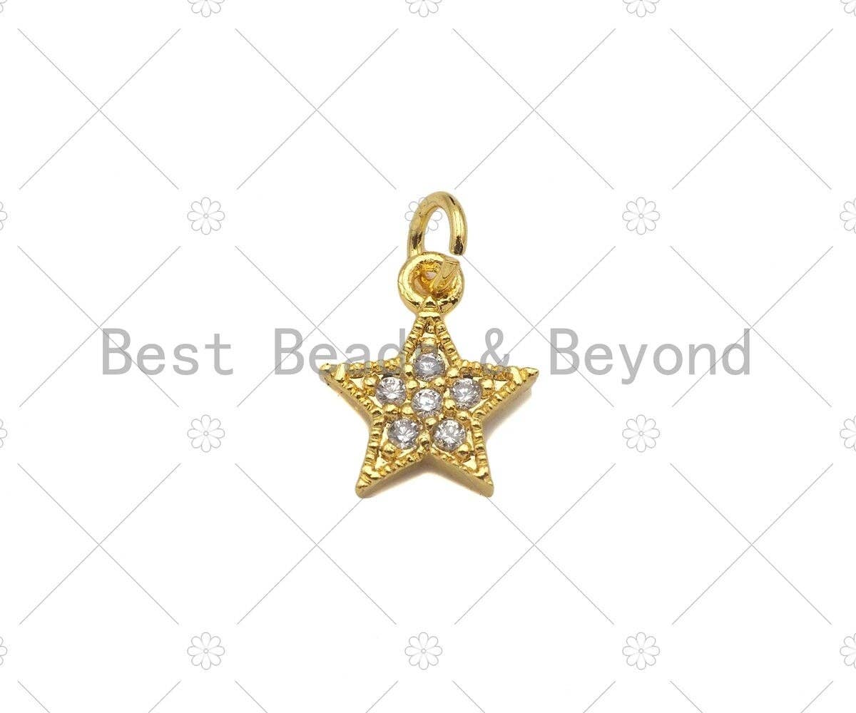 CZ Micro Pave Five Point Mini Star Pendant/Charm, CZ Dainty Gold Star Charm, Necklace Bracelet Charm Pendant,8x9mm,Sku#Y436