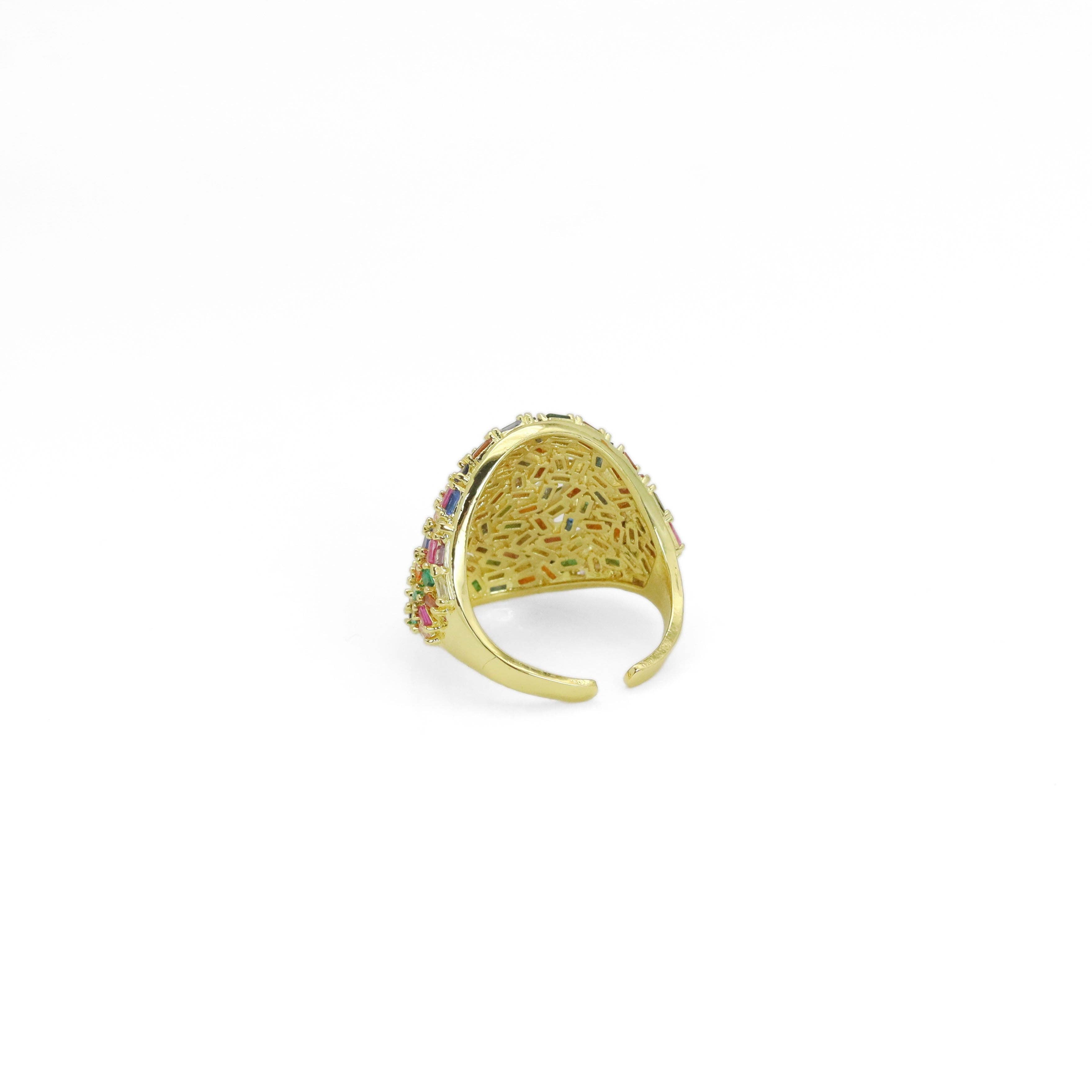 Colorful Baguette CZ Oval Statement Ring, Sku#LX509