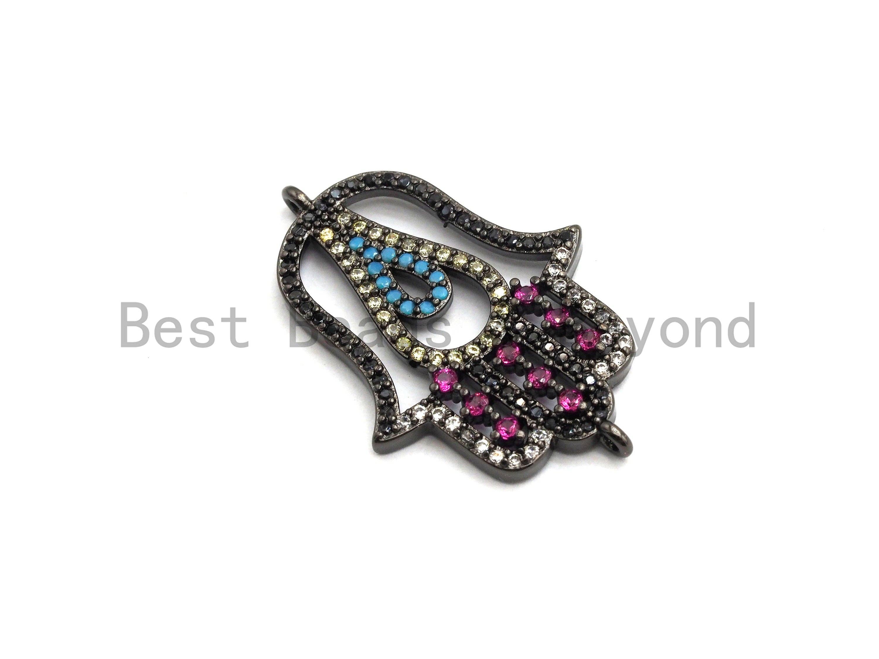 Colorful CZ Micro Pave Hamsa Hand Connector for Bracelet/Necklace, Hamsa Hand Connector, Spacer Connector, 20x30mm,sku#E444