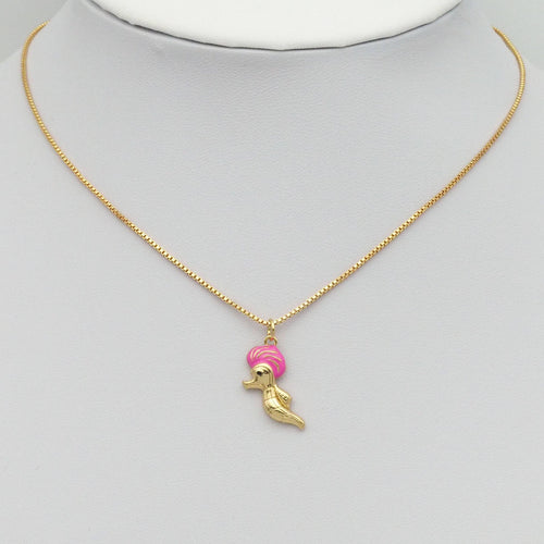 Gold Pink Enamel Cute Sea Horse Charm, Sku#Y804