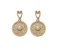 Gold CZ Flower with Pearl On Round Coin Charm, Sku#ZX96