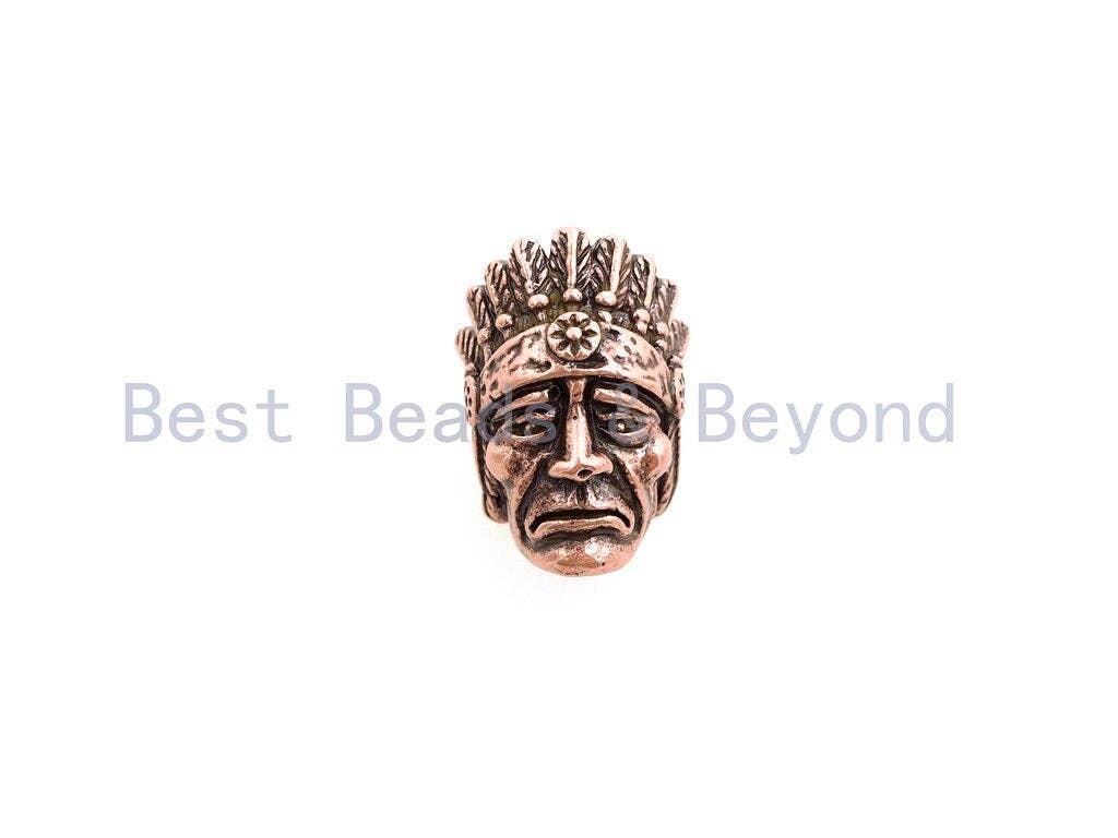 Antique Style Indian Native American Head Beads, Paracord KeyChain Lanyard Beads, Skull Charm, Mens Bracelet Findings,16x22x13mm, sku#Y107