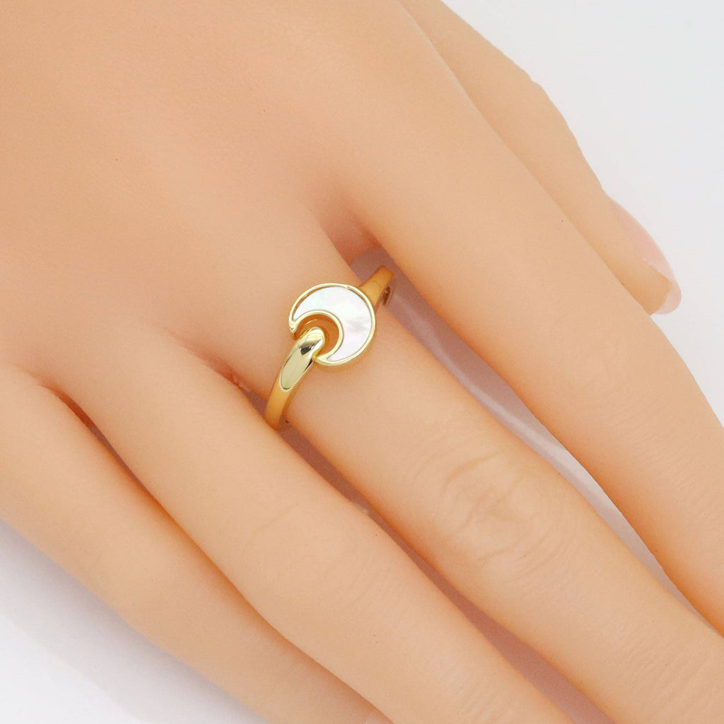 Mother of Pearl Cresent Moon Adjustable Ring, Sku#LX477