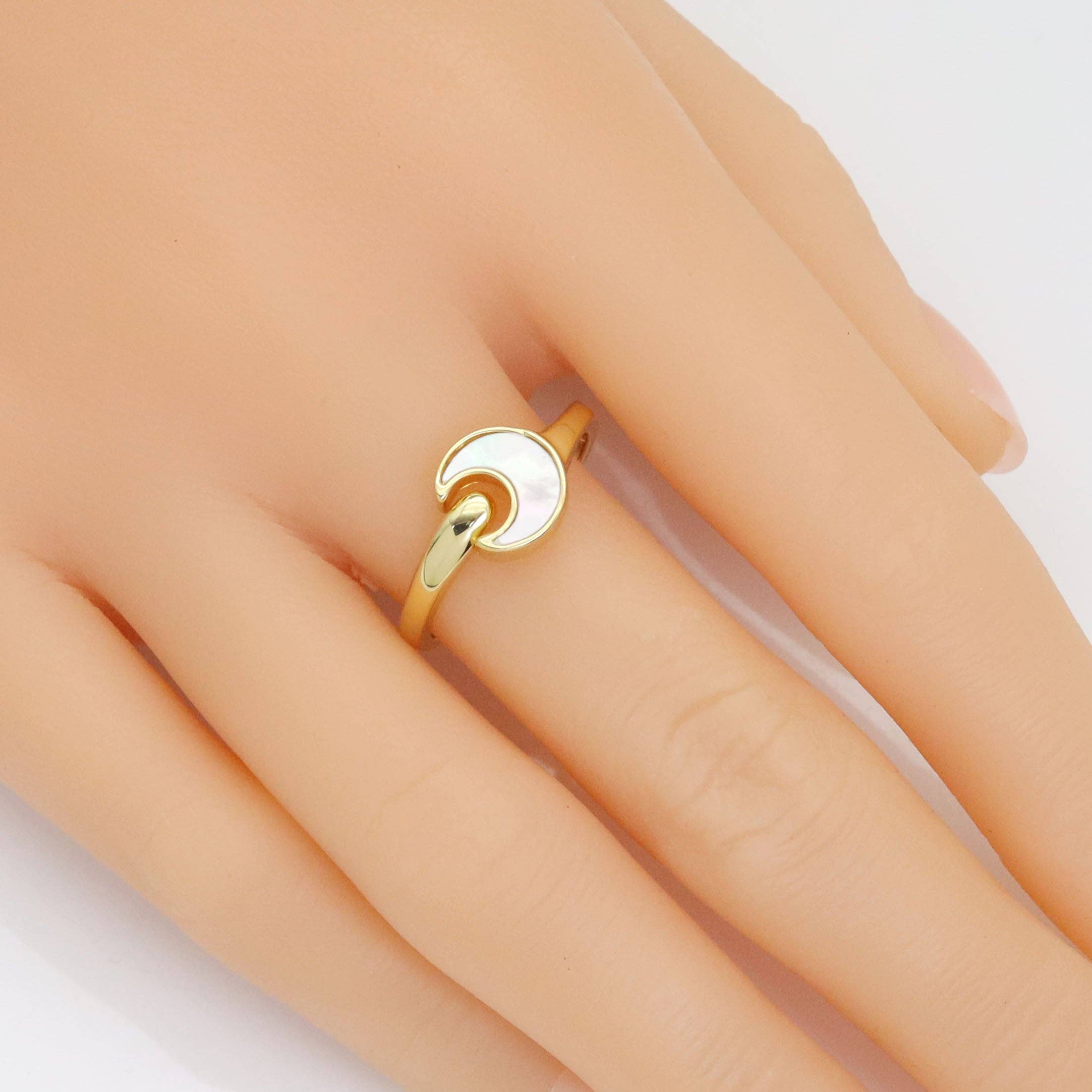 Mother of Pearl Cresent Moon Adjustable Ring, Sku#LX477
