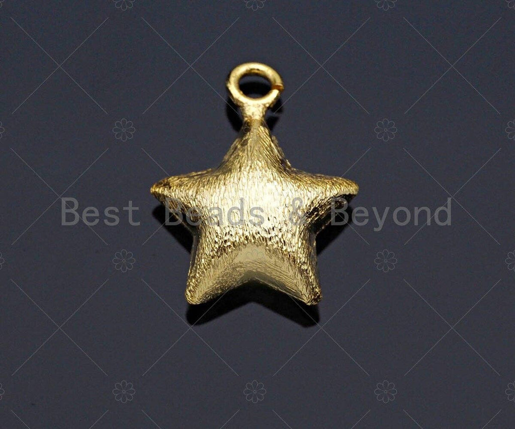 Brushed Gold Puffy Star Charm/Pendant, Star Shape Charm, Gold Star Pendant, Gold plated charm, 13mm, Sku#Y329