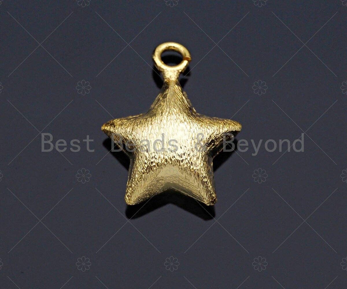 Brushed Gold Puffy Star Charm/Pendant, Star Shape Charm, Gold Star Pendant, Gold plated charm, 13mm, Sku#Y329
