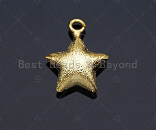 Brushed Gold Puffy Star Charm/Pendant, Star Shape Charm, Gold Star Pendant, Gold plated charm, 13mm, Sku#Y329