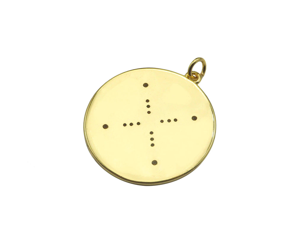 Gold Filled CZ Micro Pave Compass On Round Coin Shape Pendant, 18k Gold Filled Medallion Charm, Necklace Bracelet Pendant,25x27mm,Sku#Z1359