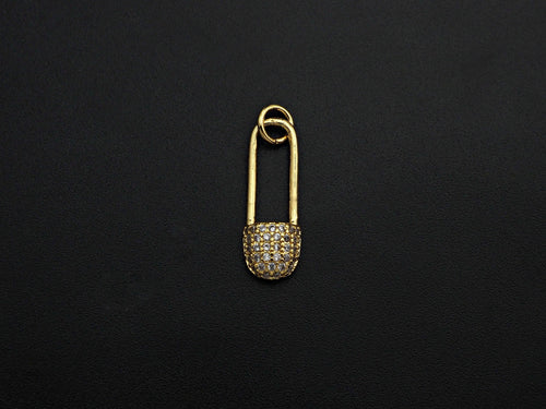 CZ Micro Pave Safety Pin Shaped Pendant/Charm,Cubic Zirconia Paved Charm, Necklace Bracelet Charm Pendant, 7x20mm,sku#F1125