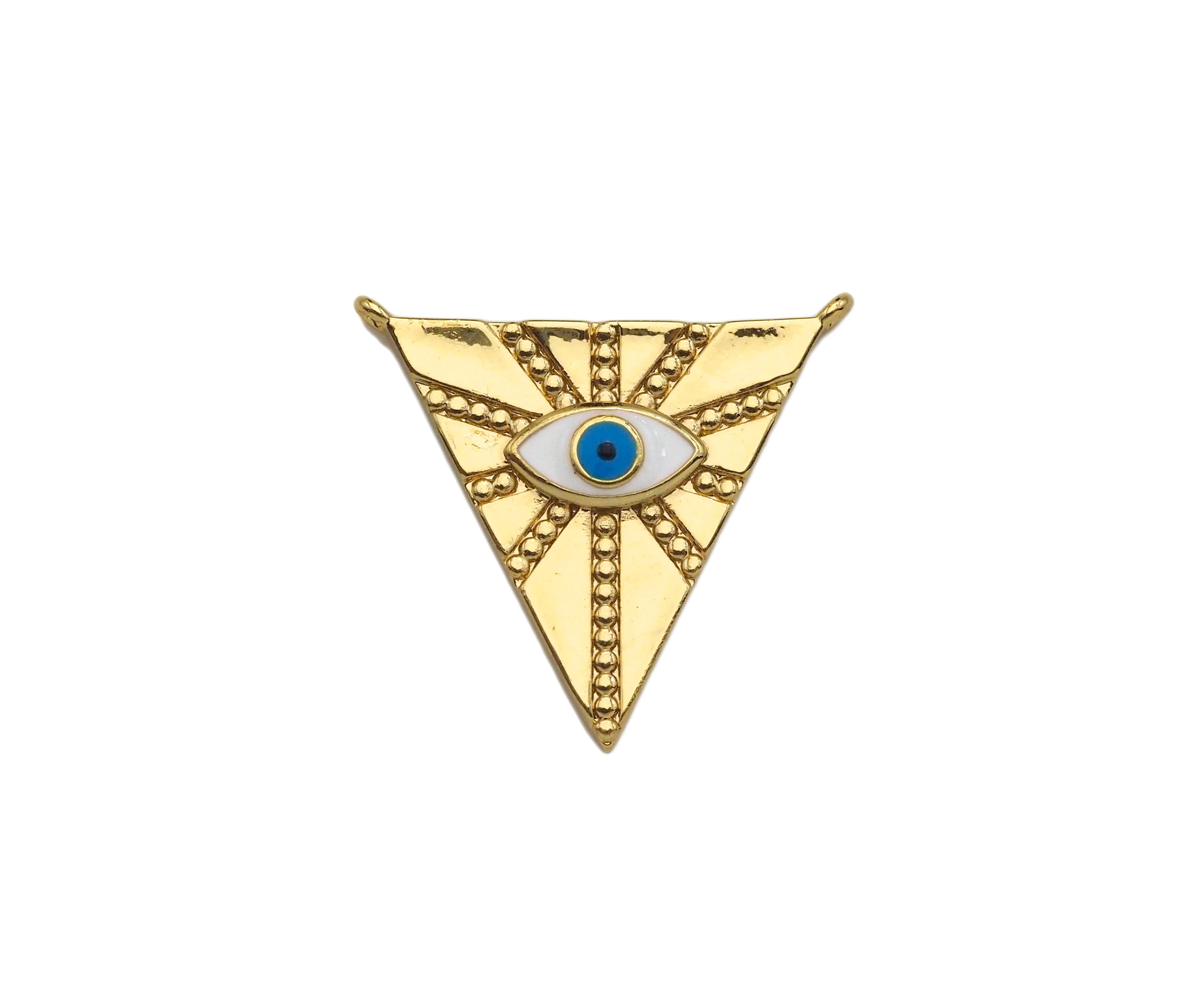 Enamel Evil Eye On Triangle Shape Pendant,18K Dainty Gold Charm, Necklace Bracelet Charm Pendant,26x24mm, Sku#F1372