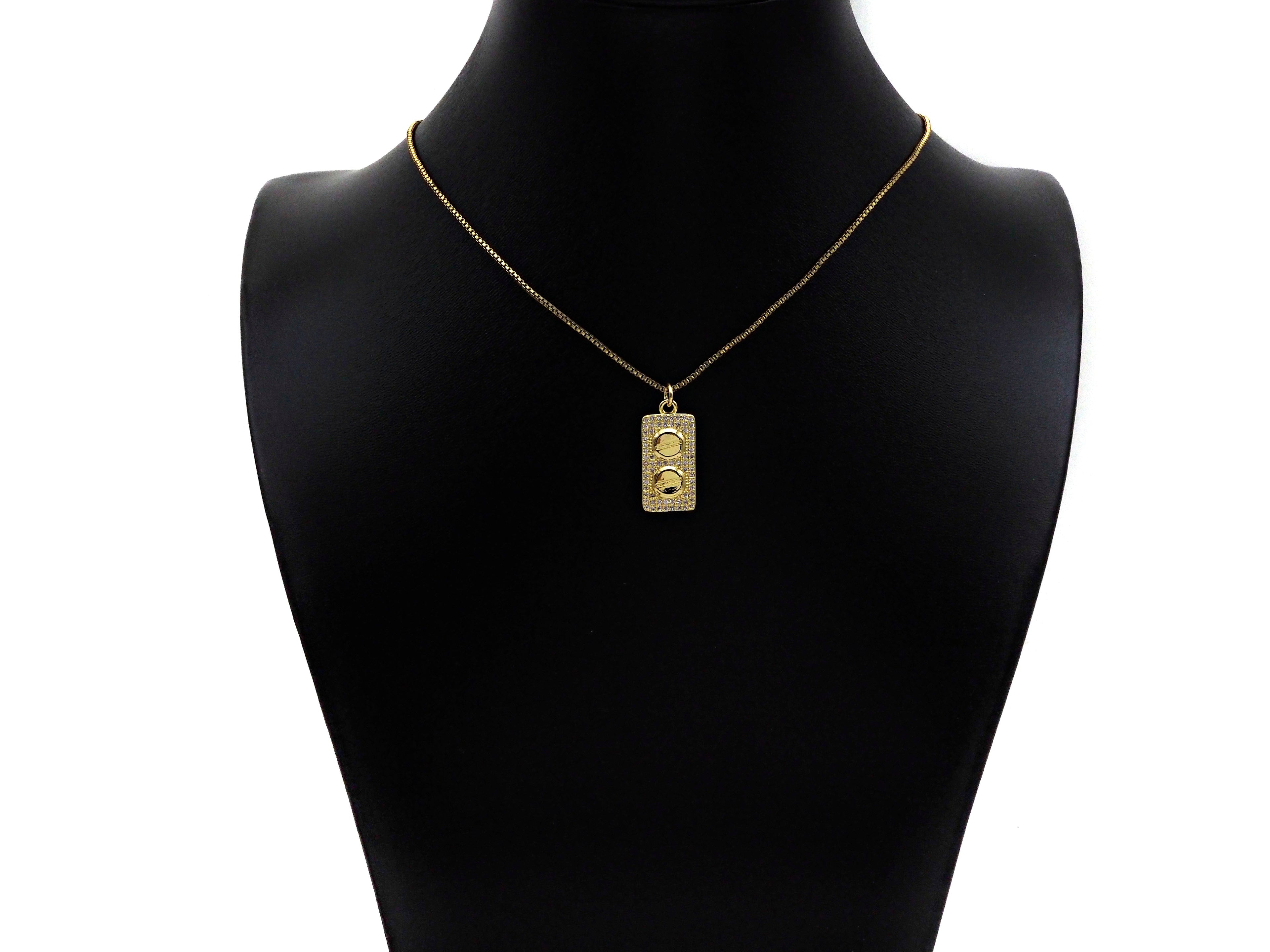 CZ Micro Pave 18k Gold Duble Button On  Rectangle Pendant, Cubic Zirconia Medallion Pendant Charm, CZ Screw Pendant,11x23mm, Sku#LK203