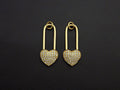 CZ Micro Pave Heart Lock Pendant, Cubic Zirconia Heart Pendant, Gold Tone pendant, 11x26mm, sku#F1110