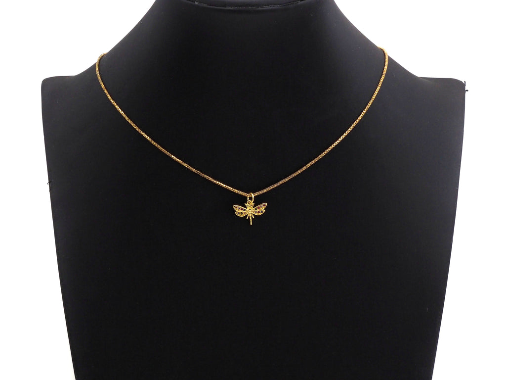 Colorful CZ Micro Pave Dragonfly Shape Pendant,Cubic Zirconia Dragonfly Charm, Gold Tone, 12x16mm,sku#Z739