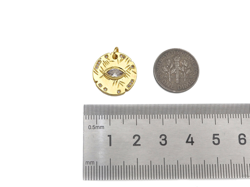CZ Micro Pave Evil Eye On Round Coin Shape Pendant,Cubic Zir