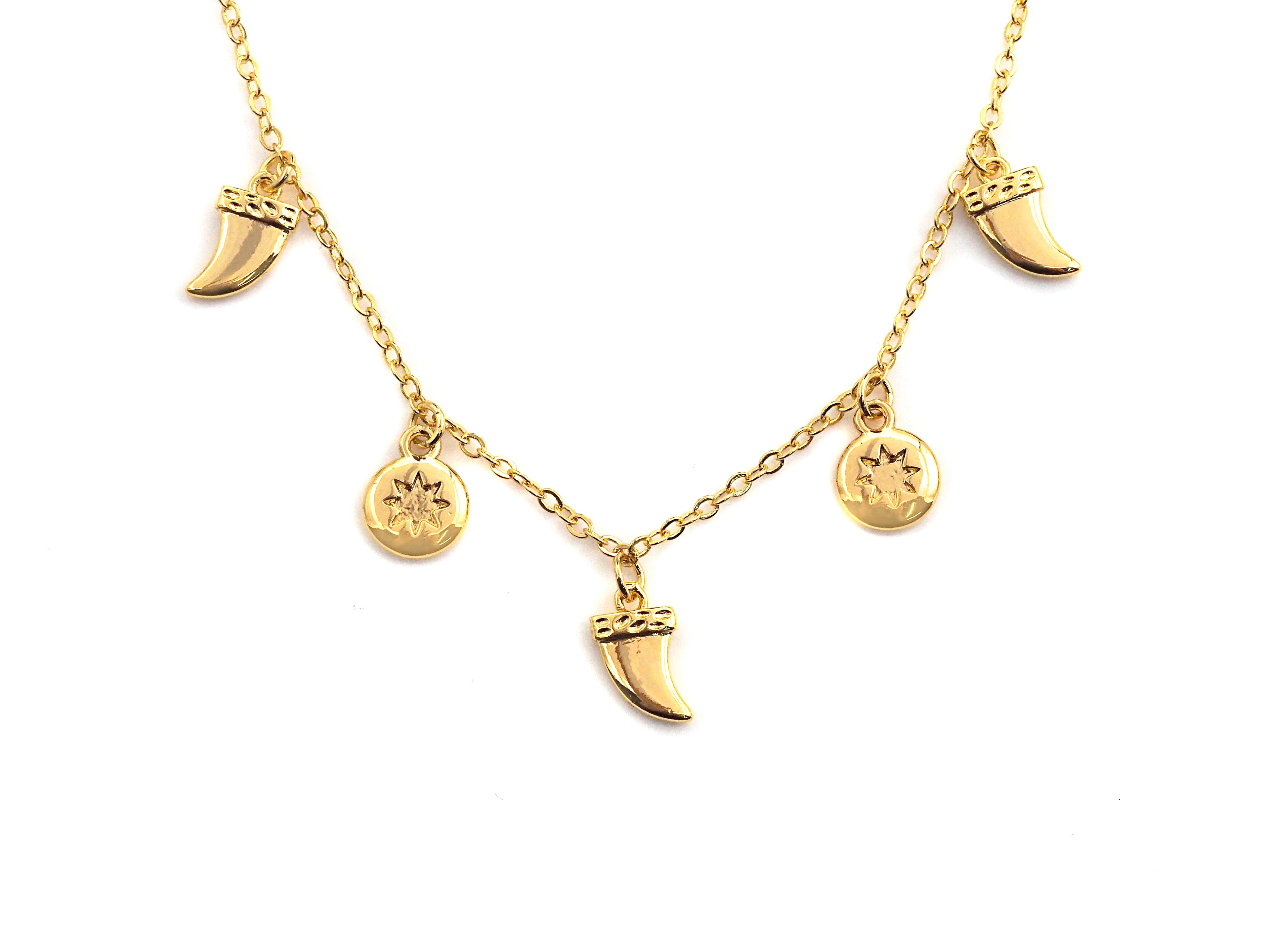 Gold Horn Coin Charm Necklace, Coin Necklace, Dainty Gold Necklace, sku#Z706