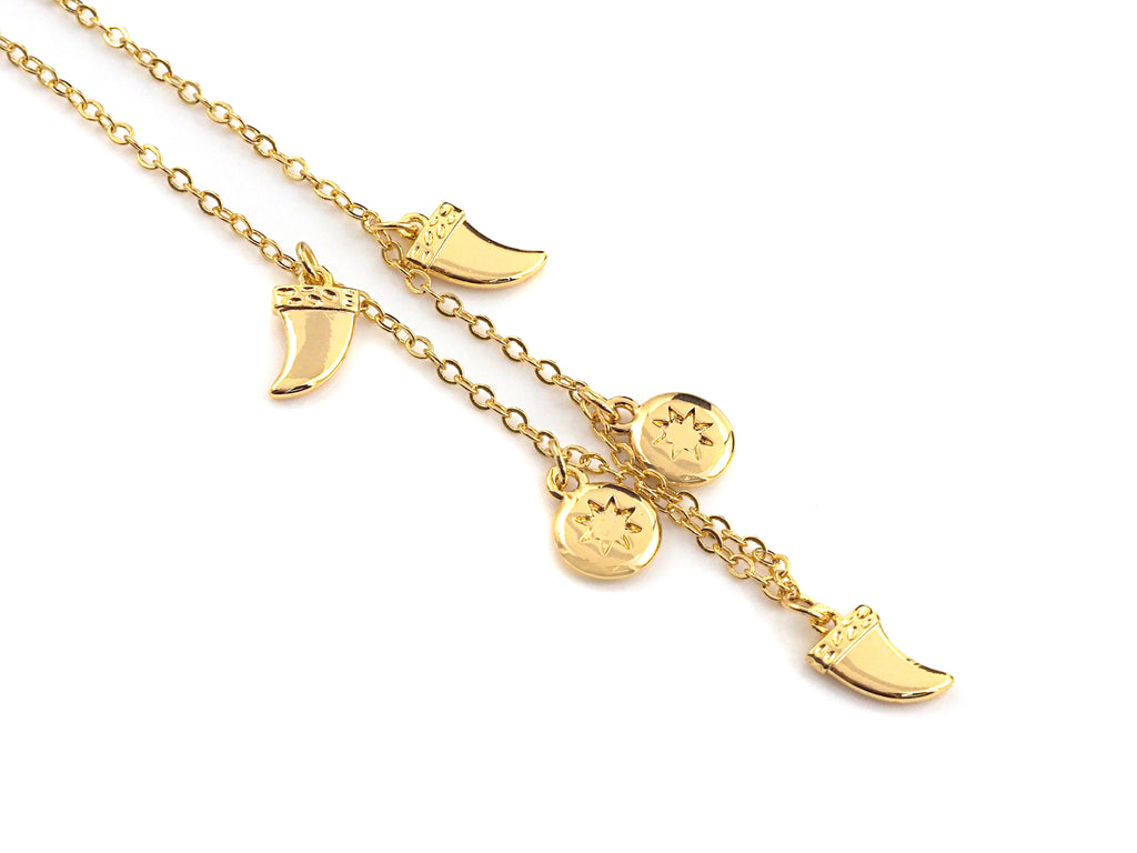 Gold Horn Coin Charm Necklace, Coin Necklace, Dainty Gold Necklace, sku#Z706