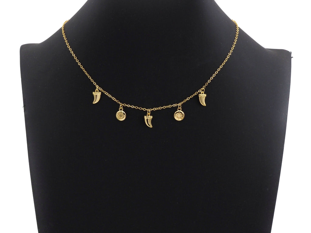 Gold Horn Coin Charm Necklace, Coin Necklace, Dainty Gold Necklace, sku#Z706