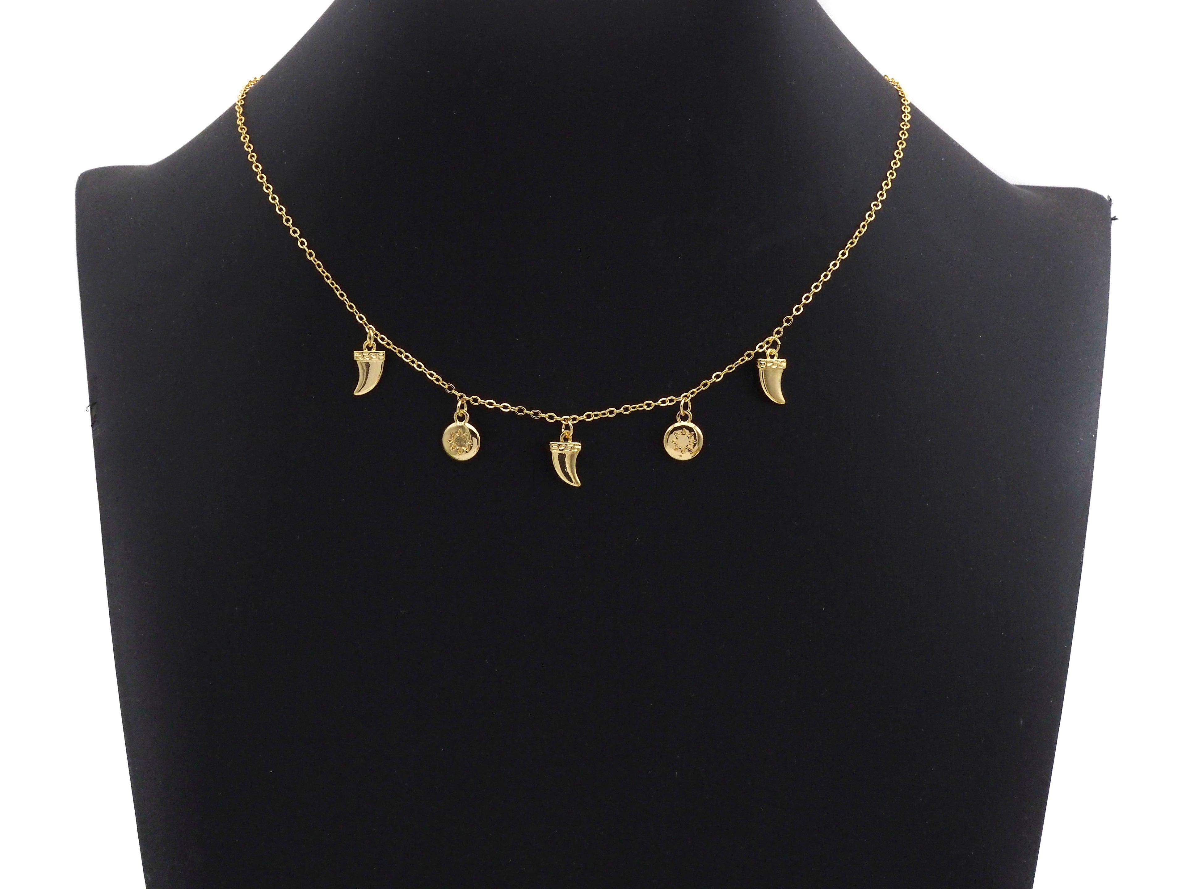 Gold Horn Coin Charm Necklace, Coin Necklace, Dainty Gold Necklace, sku#Z706