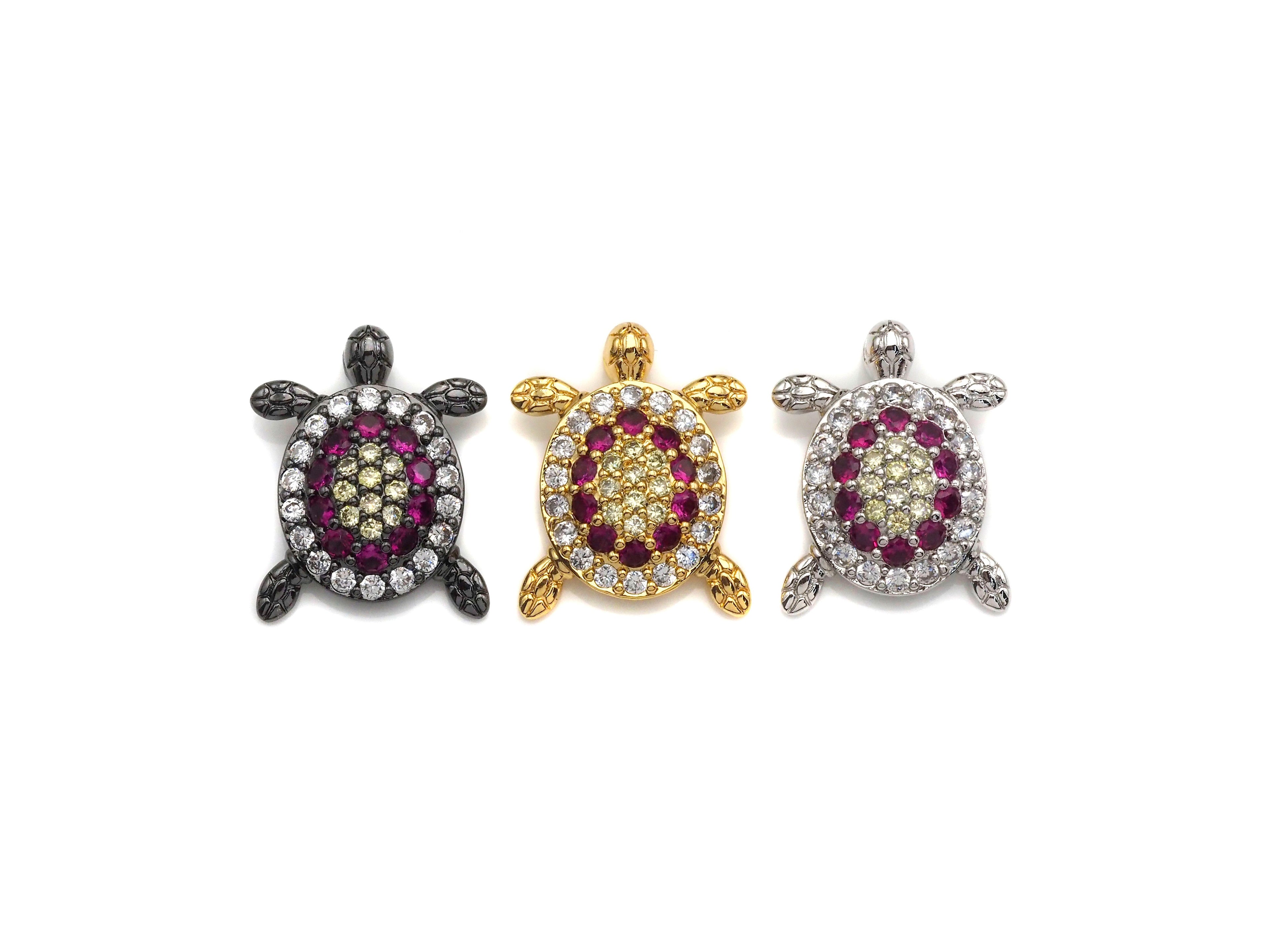 Colorful CZ Micro Pave Tortoise Shape Pendant,Cubic Zirconia Tortoise Charm,Gold/Silver/Black Tone, 18X23mm,sku#Z724