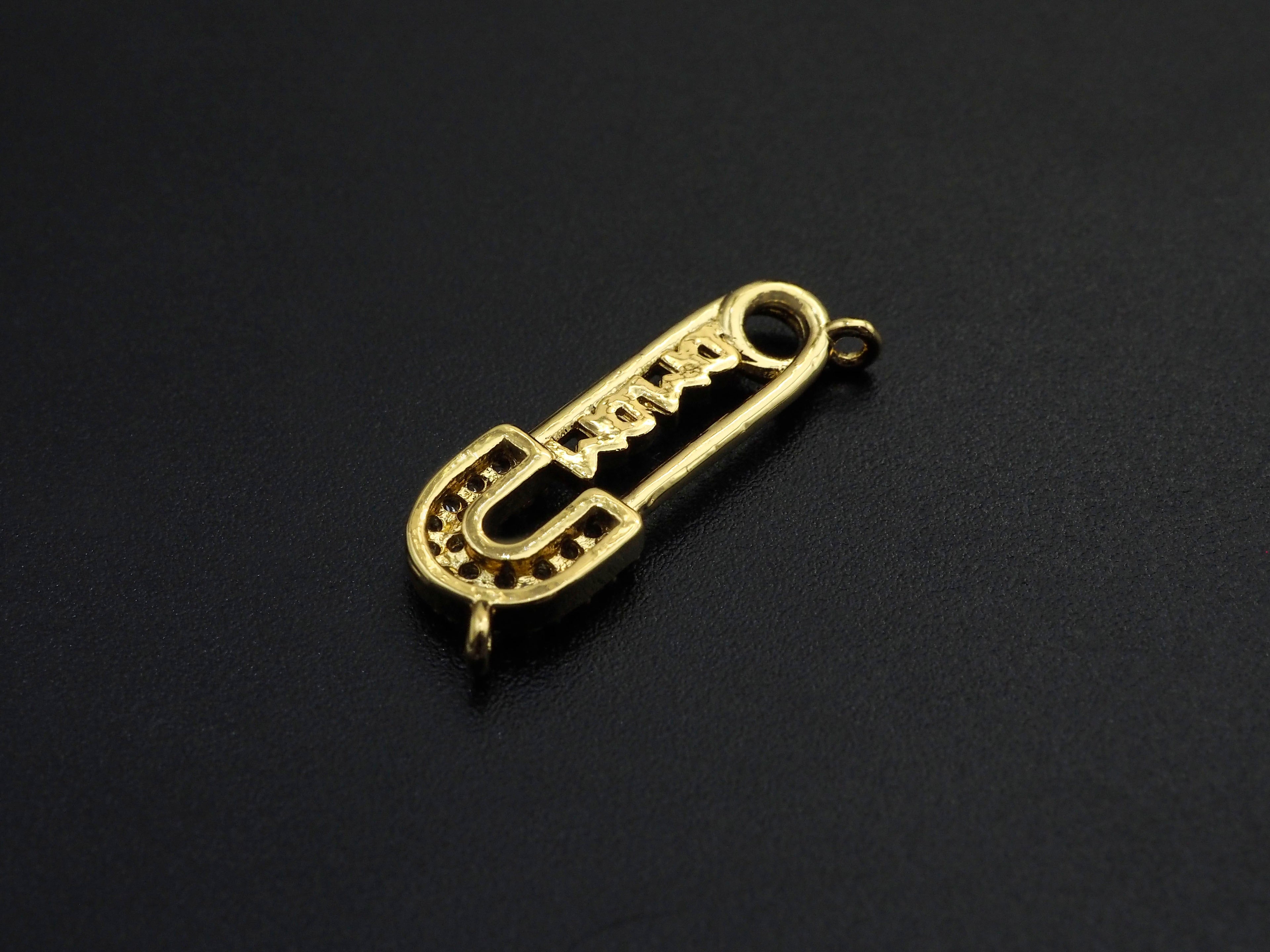 CZ Micro Pave Mama Safety Pin Pendant, Safety Pin Cubic Zirc