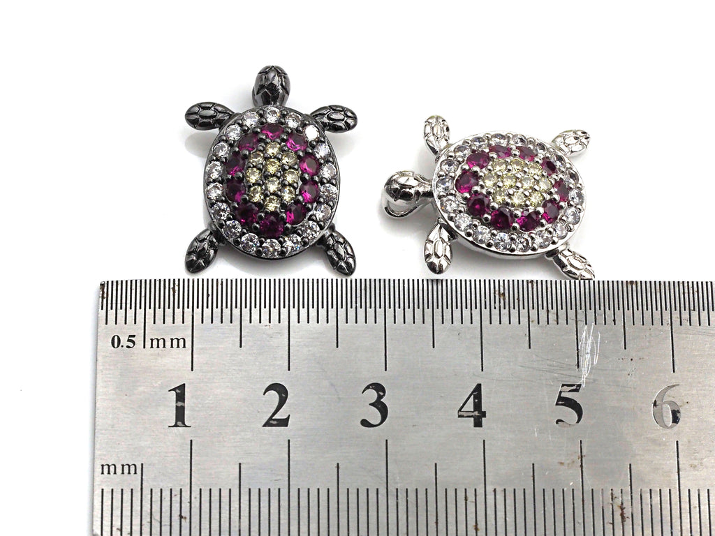 Colorful CZ Micro Pave Tortoise Shape Pendant,Cubic Zirconia Tortoise Charm,Gold/Silver/Black Tone, 18X23mm,sku#Z724