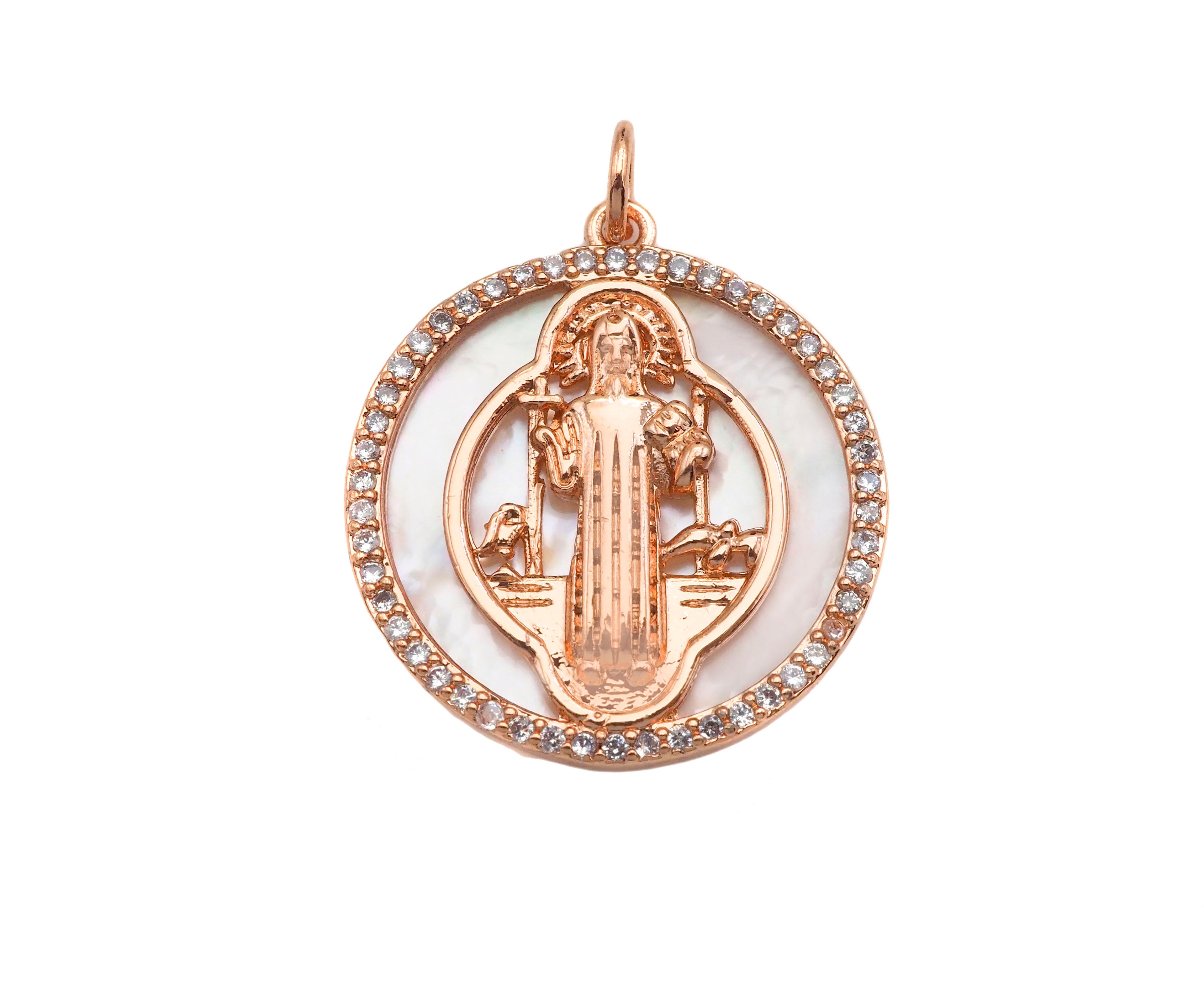 CZ Micro Pave Virgin Mary Mother of Pearl On Round Coin Charms, 18K Gold MOP Pendnat,Virgin Mary Pendant,Necklace Charms, 22x24mm, Sku#Z1251