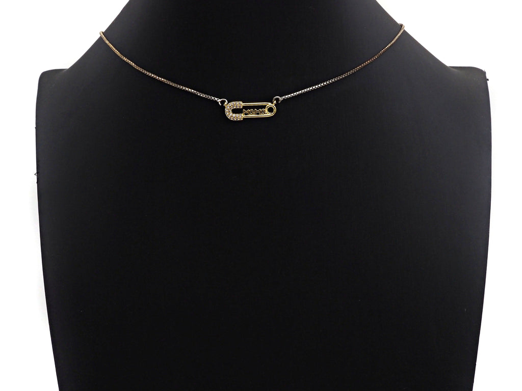 CZ Micro Pave Mama Safety Pin Pendant, Safety Pin Cubic Zirc