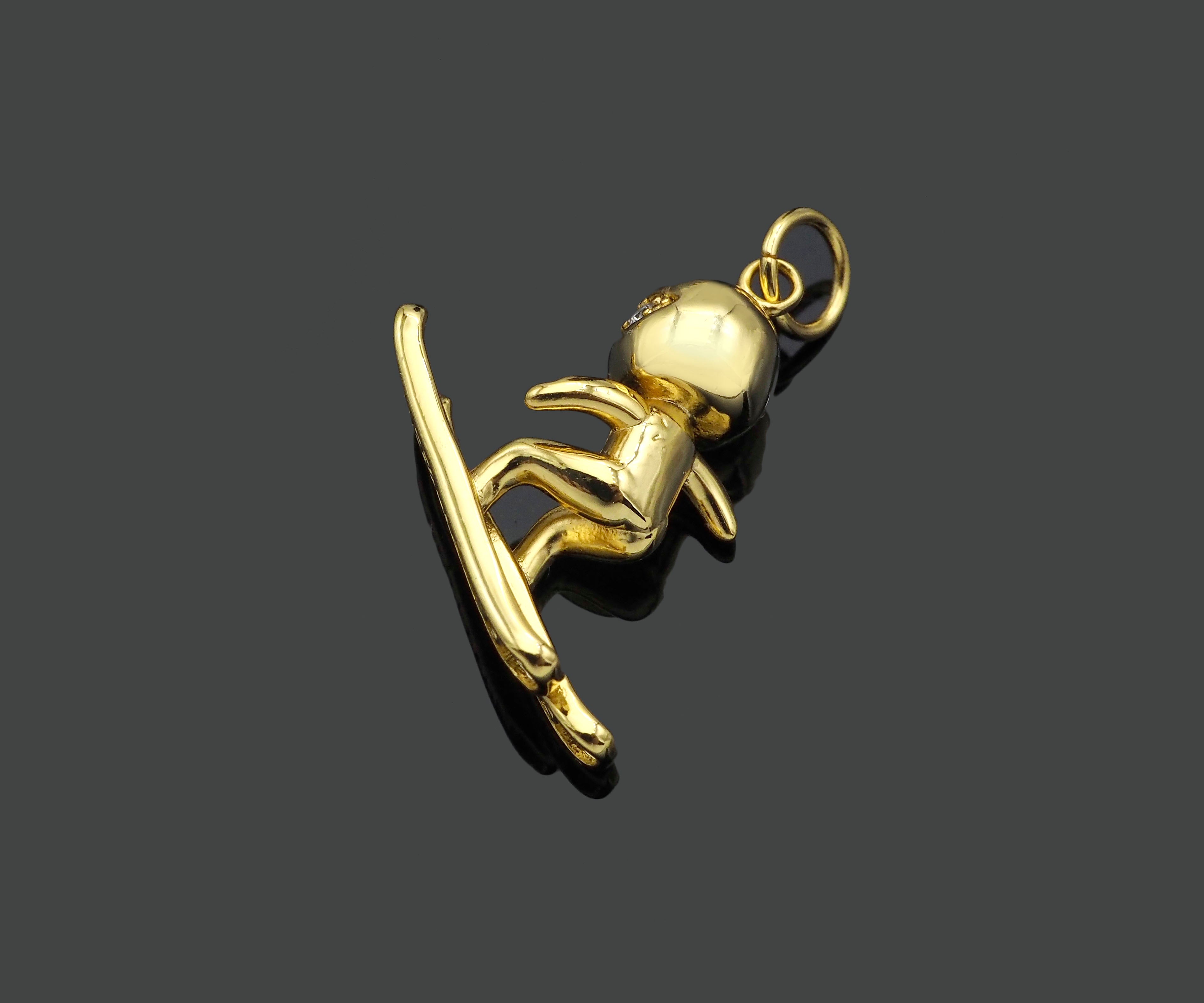 Gold Filled CZ Micro Pave Skiing Shape Pendant, 18K Gold Filled Skiing Charm, Necklace Bracelet Charm Pendant, 18x15mm,Sku#Y470