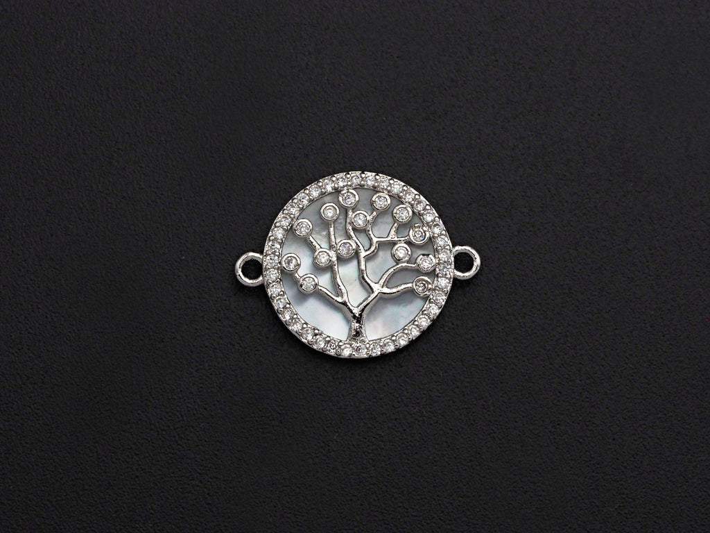 CZ Micro Pave Lucky Tree on Mother-of-pearl Connector, Z689