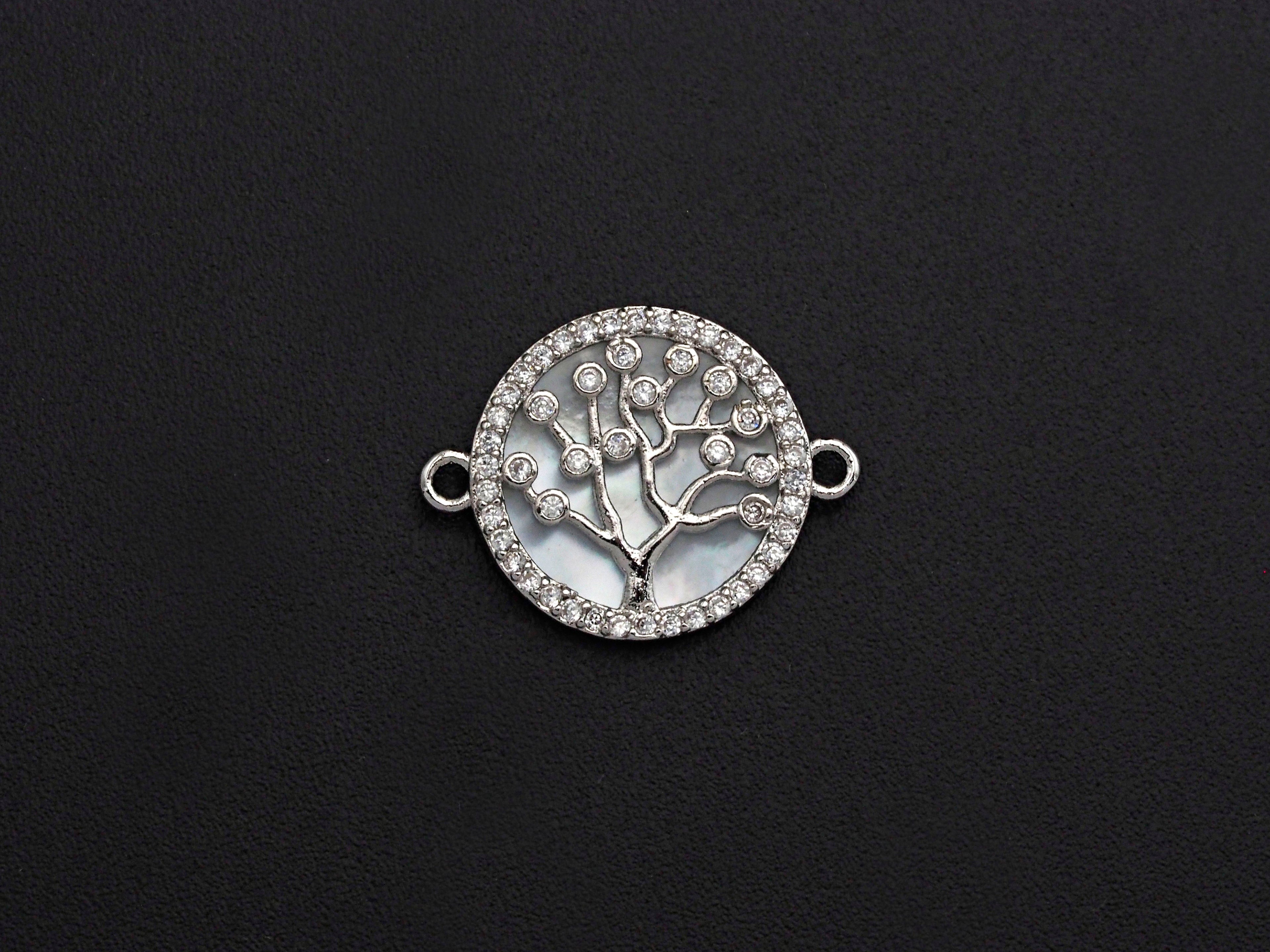 CZ Micro Pave Lucky Tree on Mother-of-pearl Connector, Z689